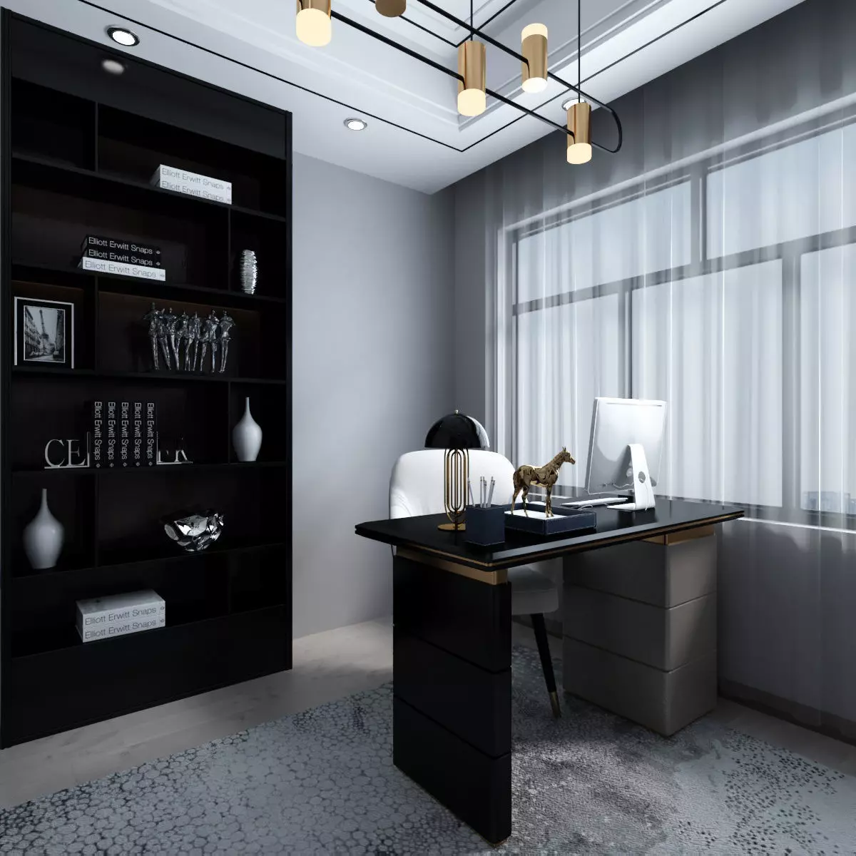 Home Office Design with Various Figurines 3D model