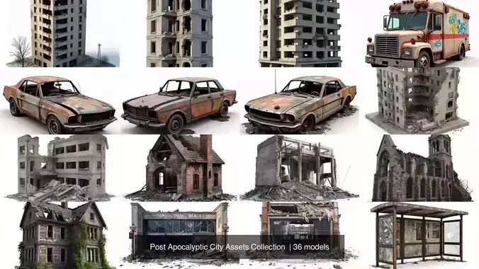 Post Apocalyptic City Assets Collection  3D Model Pack 2