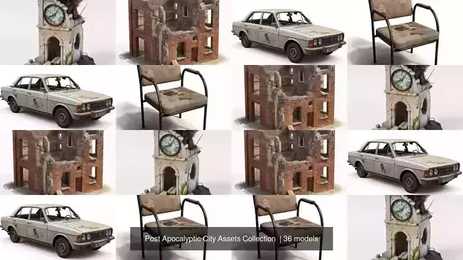 Post Apocalyptic City Assets Collection  3D Model Pack 5