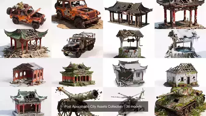 Post Apocalyptic City Assets Collection  3D Model Pack 6