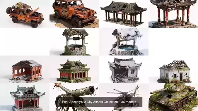 Post Apocalyptic City Assets Collection  3D Model Pack 7