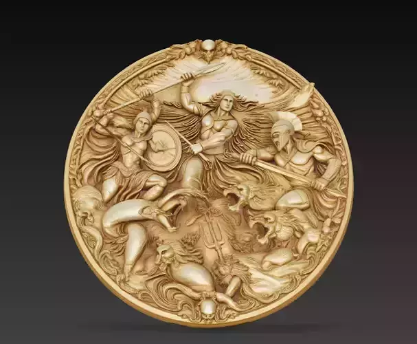 Mythological Battle Scene Round Relief 3D Model STL
