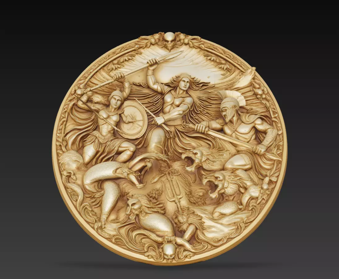 Mythological Battle Scene Round Relief 3D Model STL 3D print model