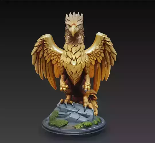 Golden Griffin Statue Mythical Creature 3D Model