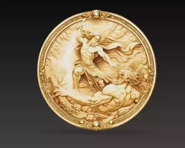 Zeus vs Titan Thunder Battle Relief Coin 3D Model STL