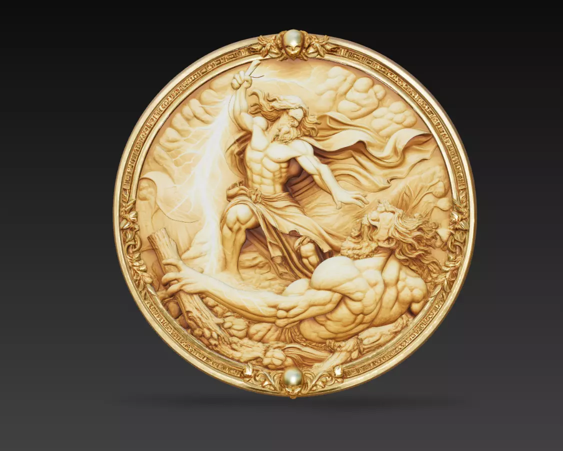 Zeus vs Titan Thunder Battle Relief Coin 3D Model STL 3D print model
