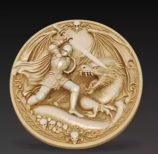 Knight vs Dragon Battle Relief Coin 3D Model STL