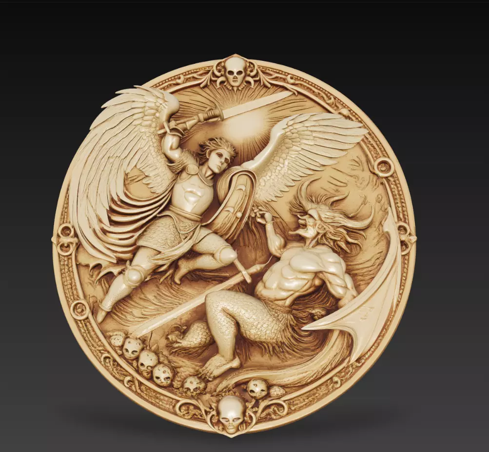 Archangel Michael vs Demon Relief Coin 3D Model STL 3D print model