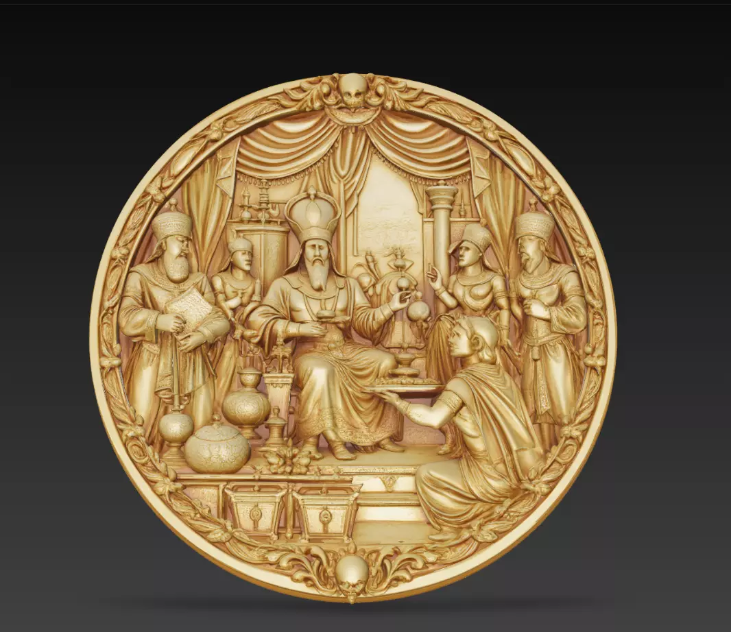 Ancient Royal Court Scene Round Relief 3D Model 3D print model
