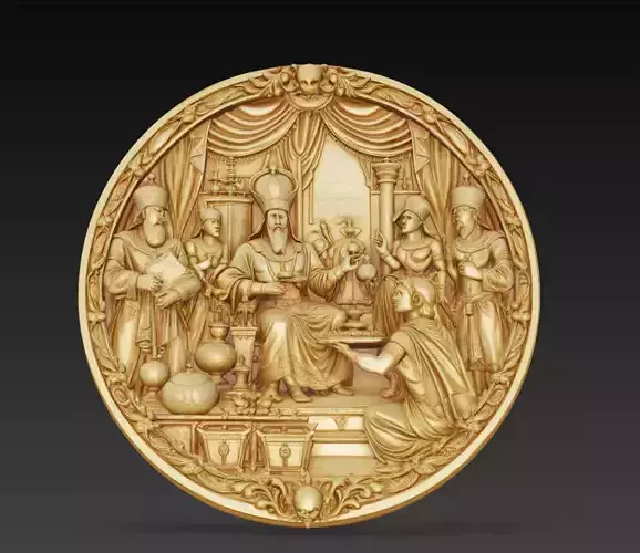 Ancient Royal Court Scene Round Relief 3D Model