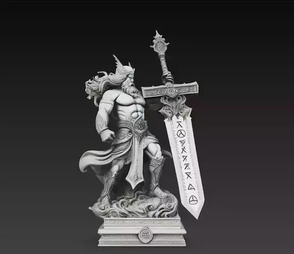 Norse God Warrior Statue Giant Sword Fantasy 3D Model