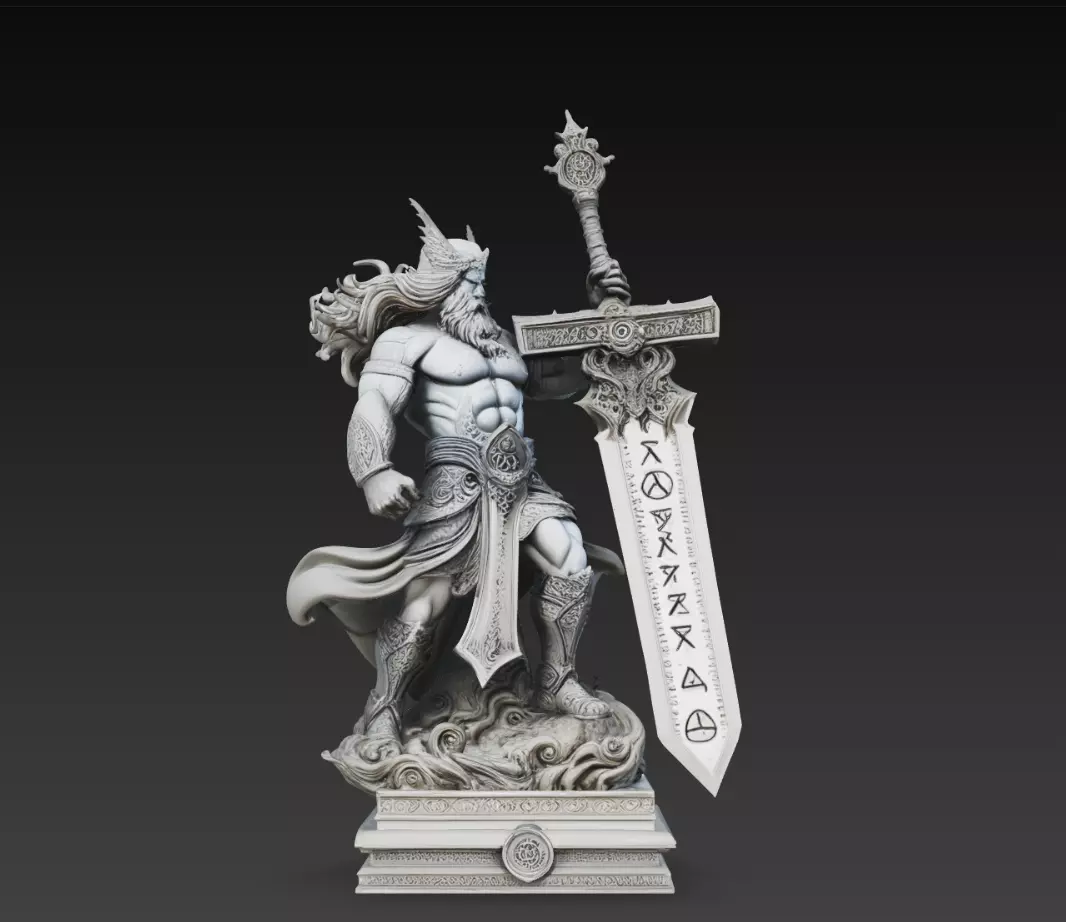 Norse God Warrior Statue Giant Sword Fantasy 3D Model 3D print model