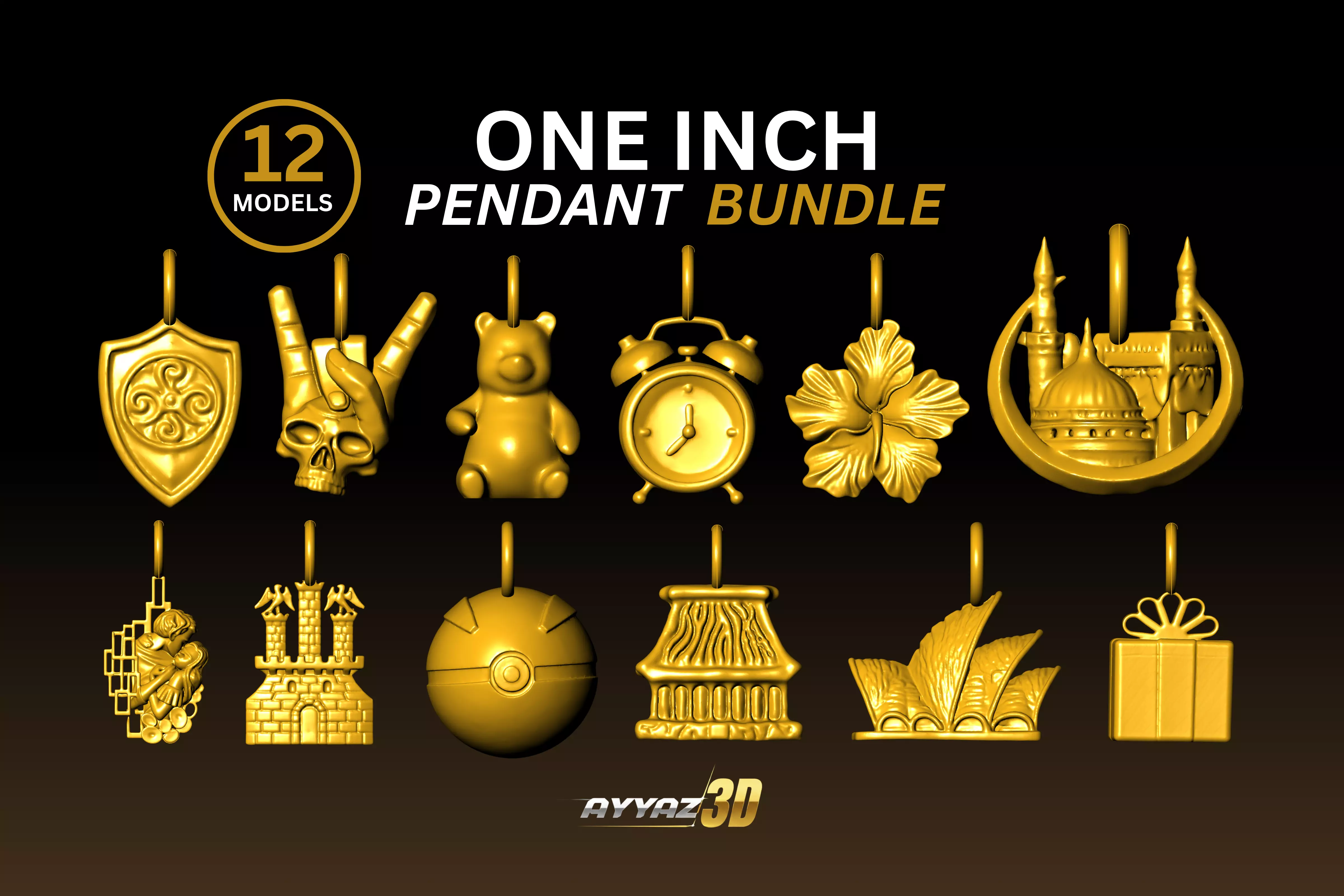 Global Landmarks Symbolic Art - One inch Pendant Bundle 3D print model
