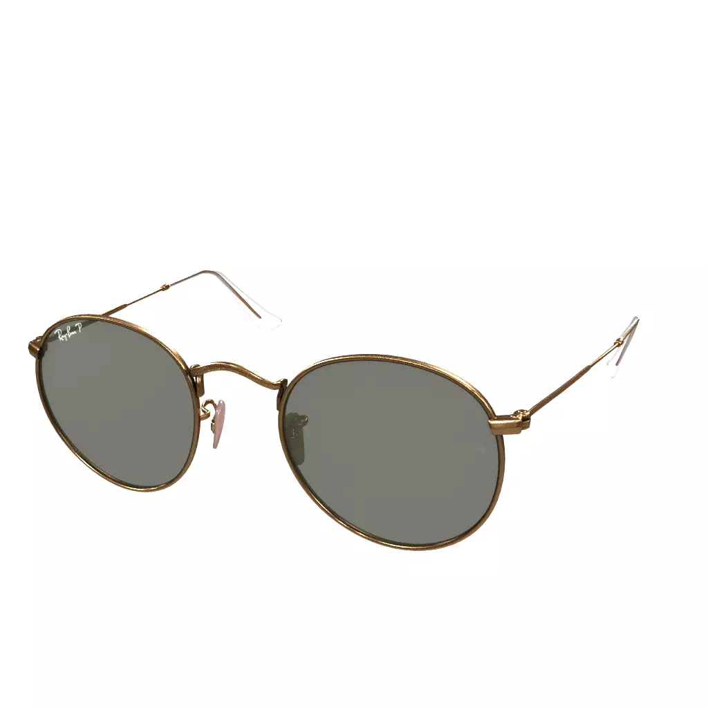 Ray Ban Round Metal Polarized Green Solid Gold Low-poly 3D model