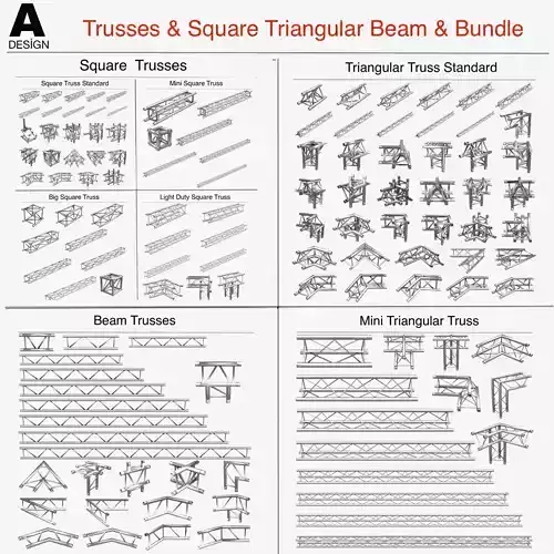Trusses Square Triangular Beam Collection-129 PCS PRINT Modular 3D print model
