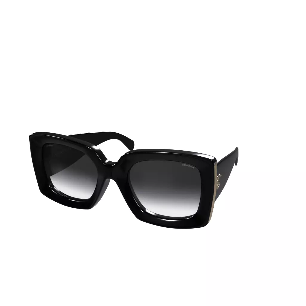 Chanel Rectangle Sunglasses Black Gold Low-poly 3D model