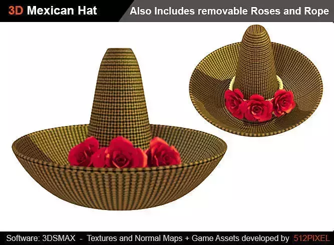 Cartoon Mexican Hat  low poly  -  high poly 