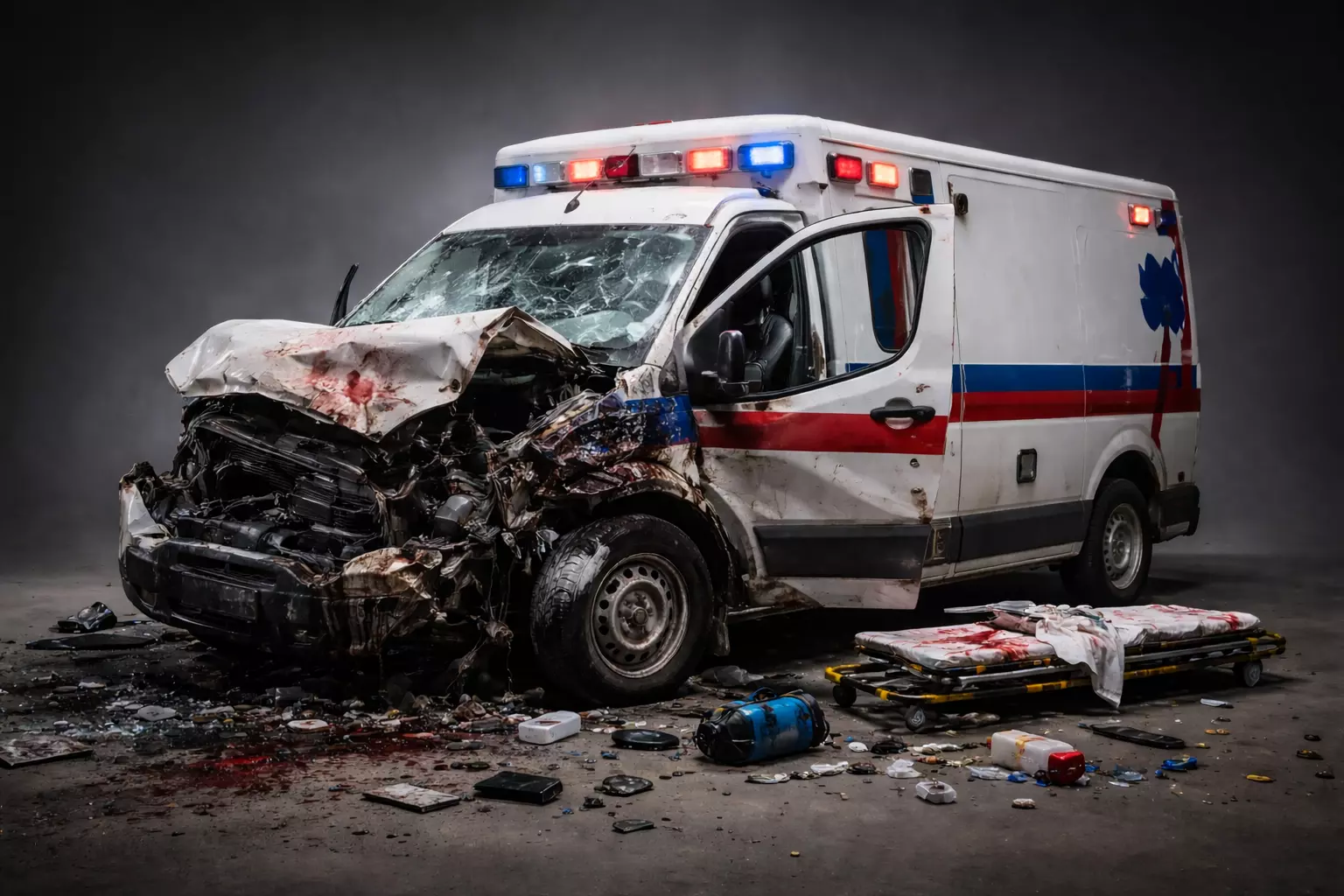 Crashed Wrecked Ambulance Damaged Emergency Vehicle Low-poly 3D model