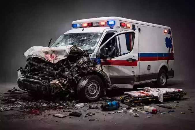 Crashed Wrecked Ambulance Damaged Emergency Vehicle