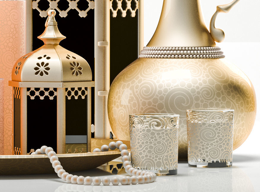 Decorative Set moroccan lantern with candles and candlesticks 3D model_4