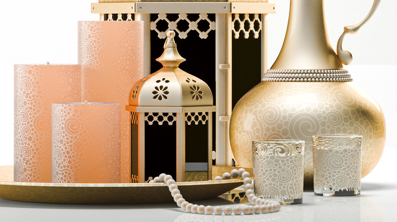 Decorative Set moroccan lantern with candles and candlesticks 3D model_2