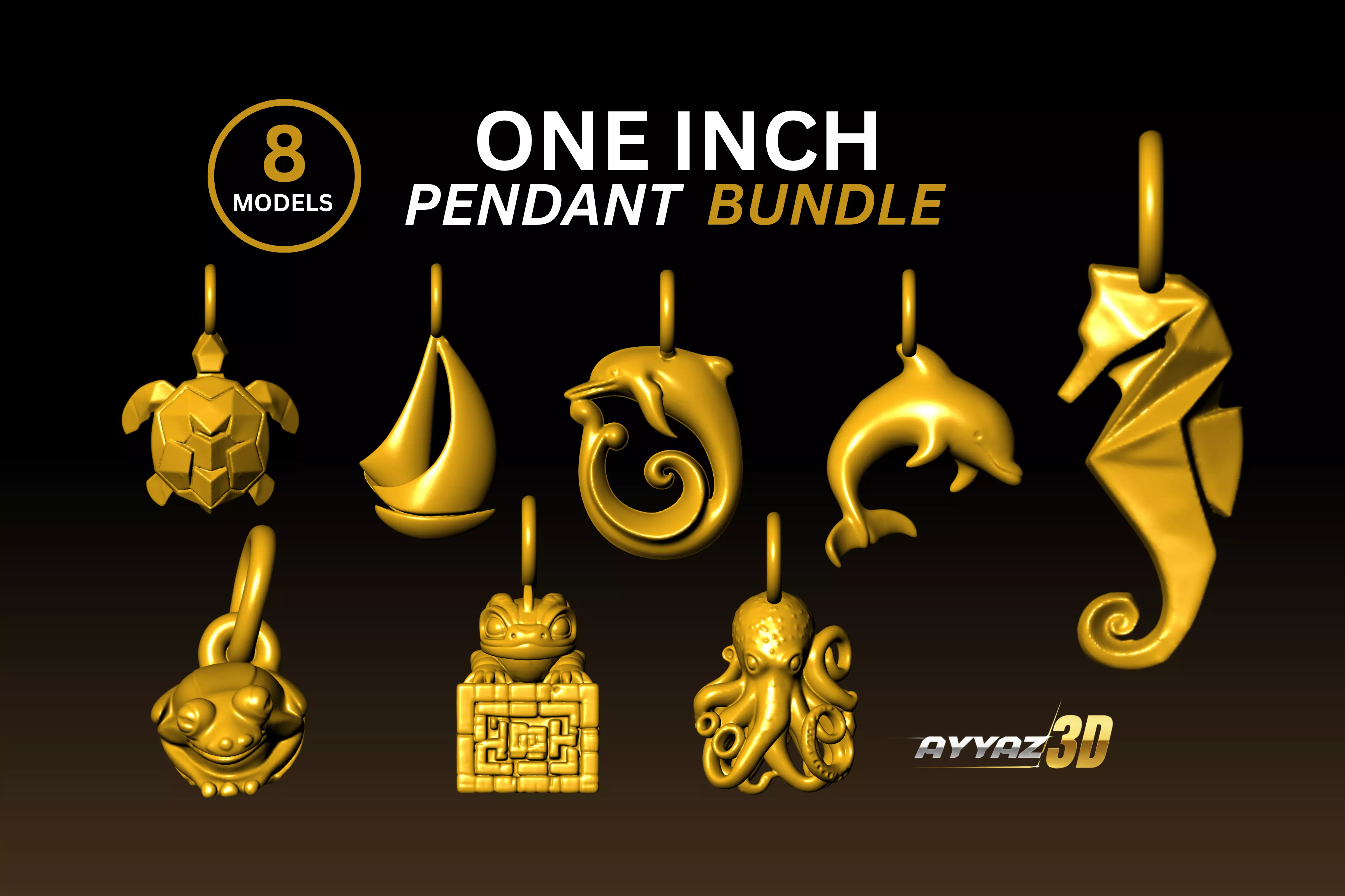 Marine Life Aquatic Creature - One inch Pendant Bundle 3D print model