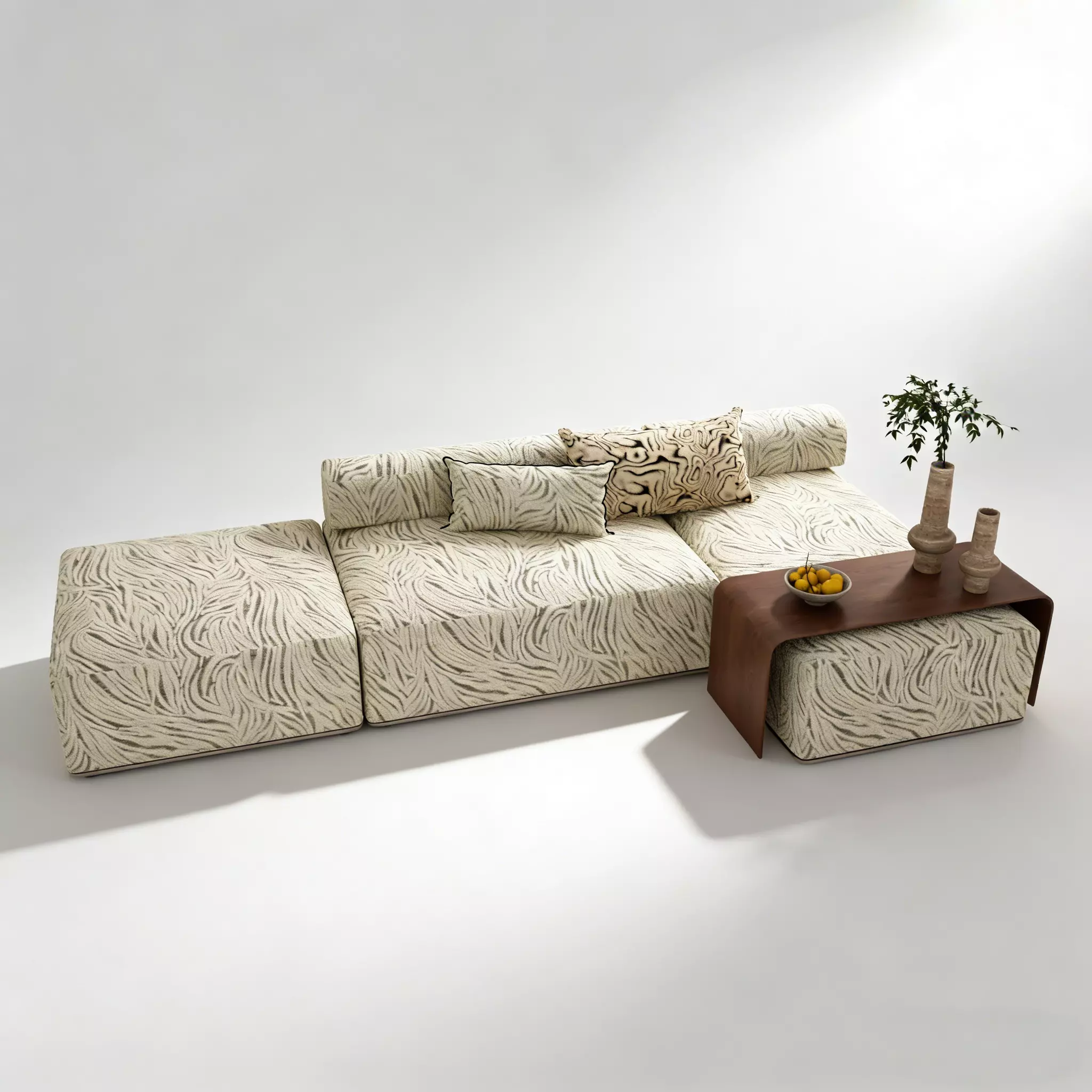 Modern Fabric Modular Sofa Mid Century Style 3D model