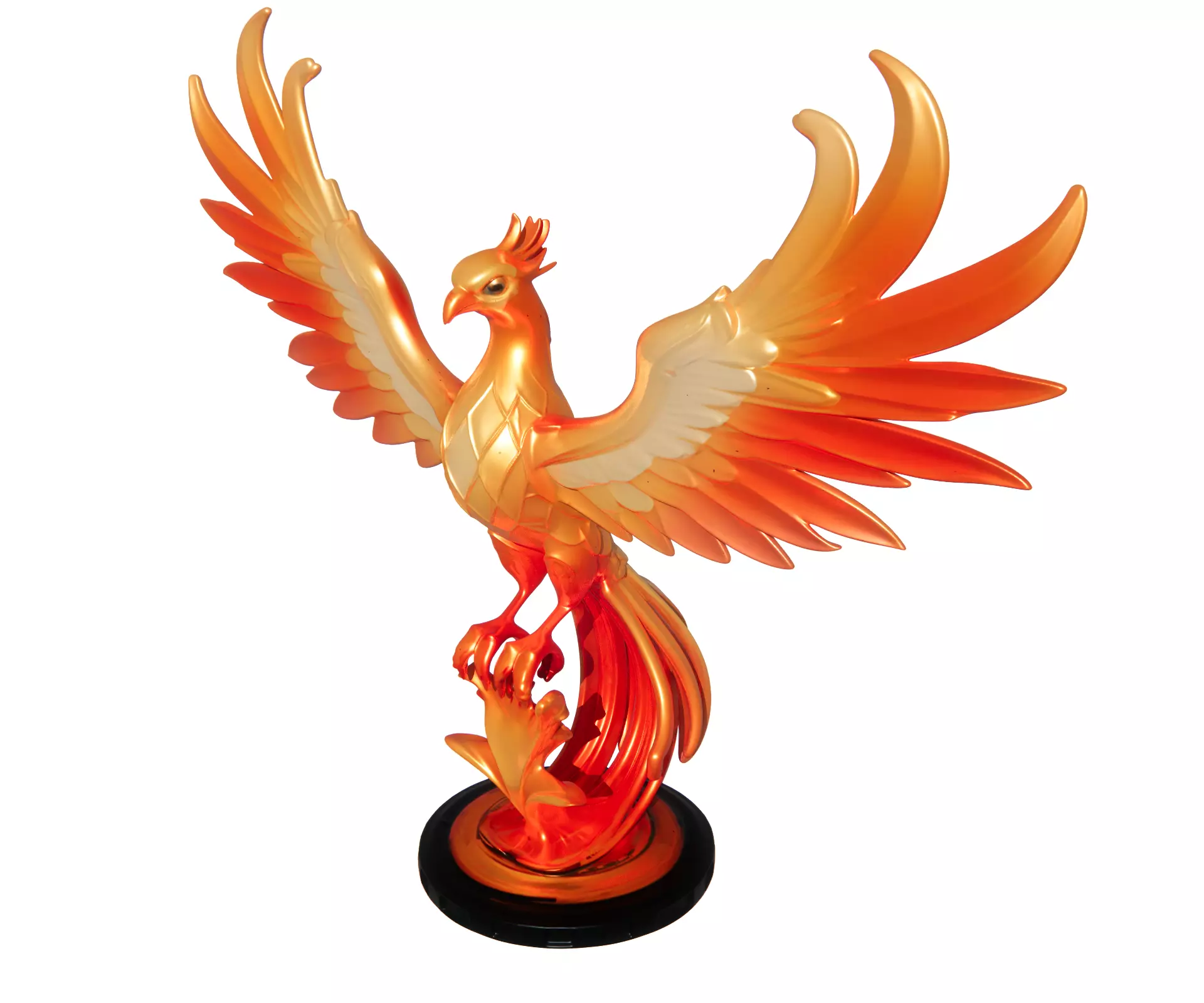Glossy Orange Red Phoenix Sculpture 3D model