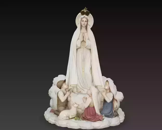 Virgin Mary Apparition Statue with Children Religious STL 3D