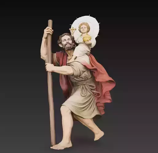 Saint Joseph with Child Jesus Religious Statue STL 3D Model