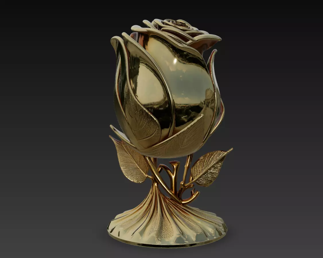 Golden Rose Decorative Sculpture Luxury STL 3D Model Art 3D print model