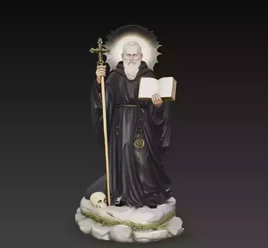 Saint Monk Statue Religious Sculpture Cross STL 3D Model