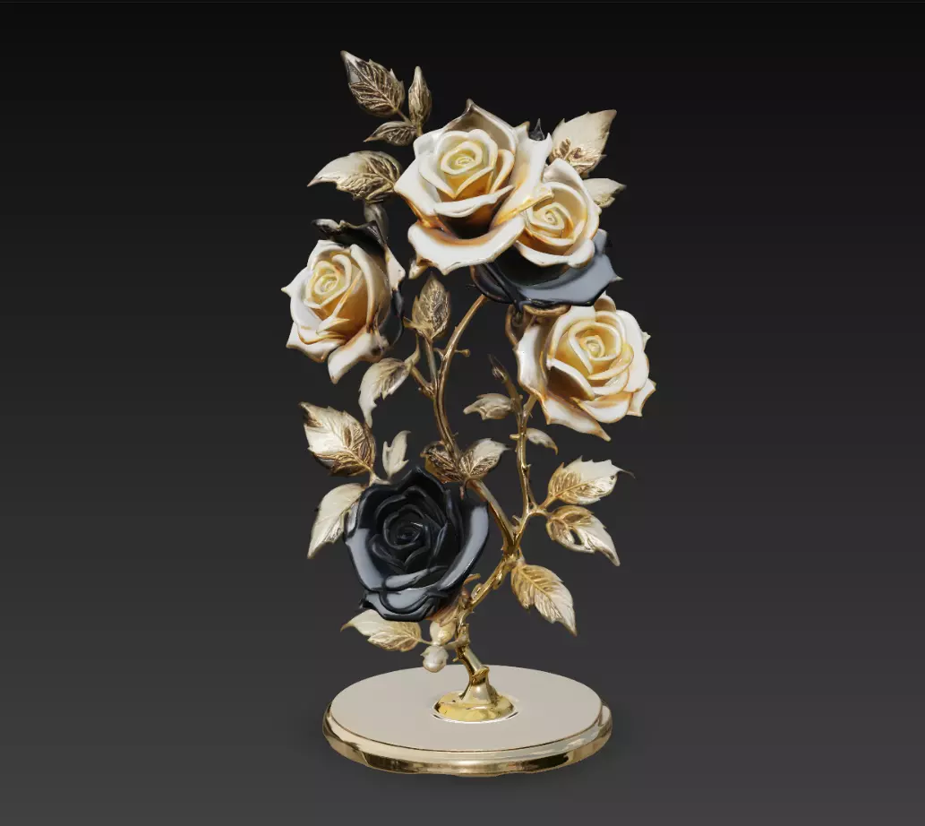 Luxury Rose Sculpture Gold Black Floral Decor STL 3D Model 3D print model