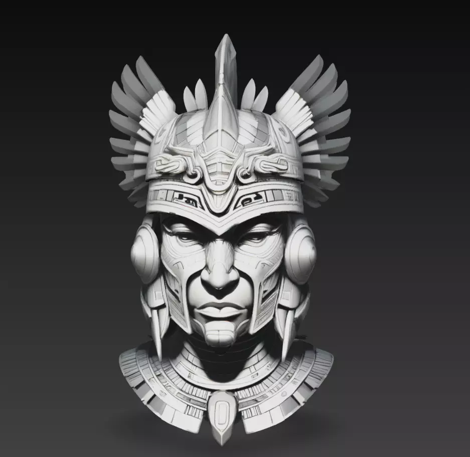 Ancient Warrior Mask Bust Tribal Helmet Sculpture STL Model 3D print model