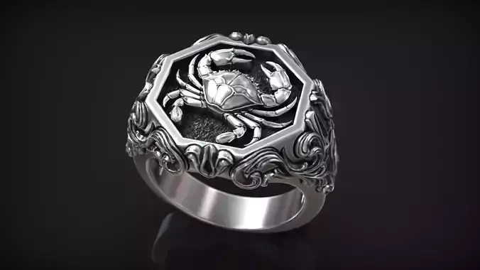 Horoscope Cancer Zodiac Sign Ring Antique Relief Signet