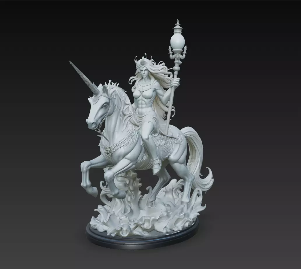 Unicorn Rider Fantasy Warrior Statue STL 3D Model Sculpture 3D print model