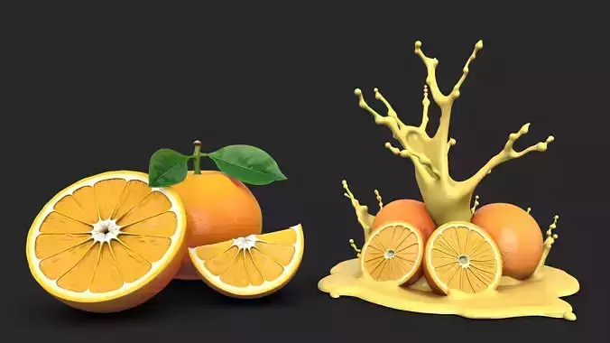 Orange Fruit Juice Splash - Dynamic High Poly Food Model 3D print model