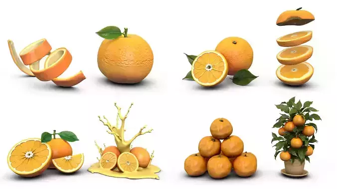 Orange Fruit Pyramid and Tree - Decorative High Poly Set 3D print model 6