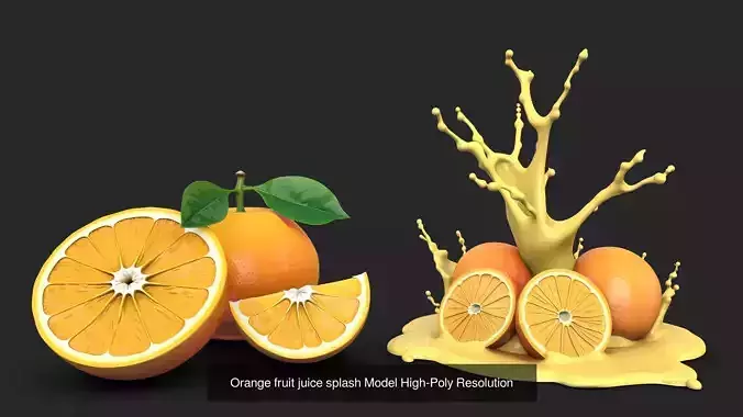 Orange Fruits Bundle - Peeled - Sliced - Juice Splash - 4 Models 3D Model Pack 4