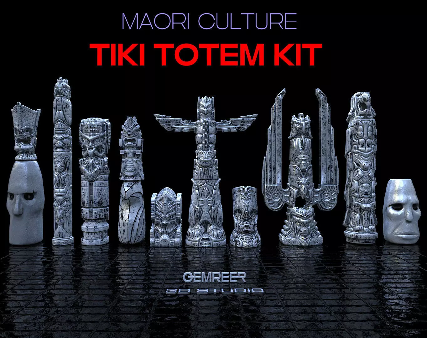 Tiki Totem Pack - Optimized Low-poly 3D model