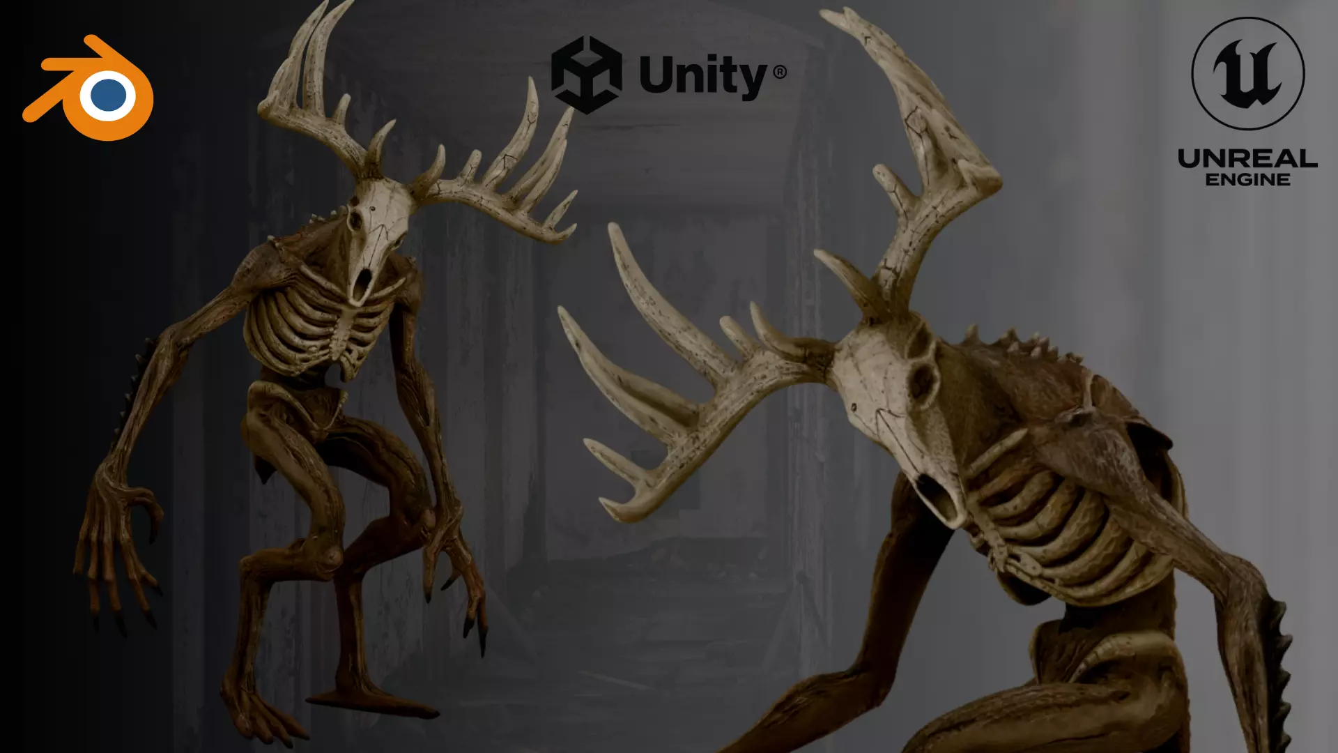 Skeletal Forest Wendigo Low-poly 3D model