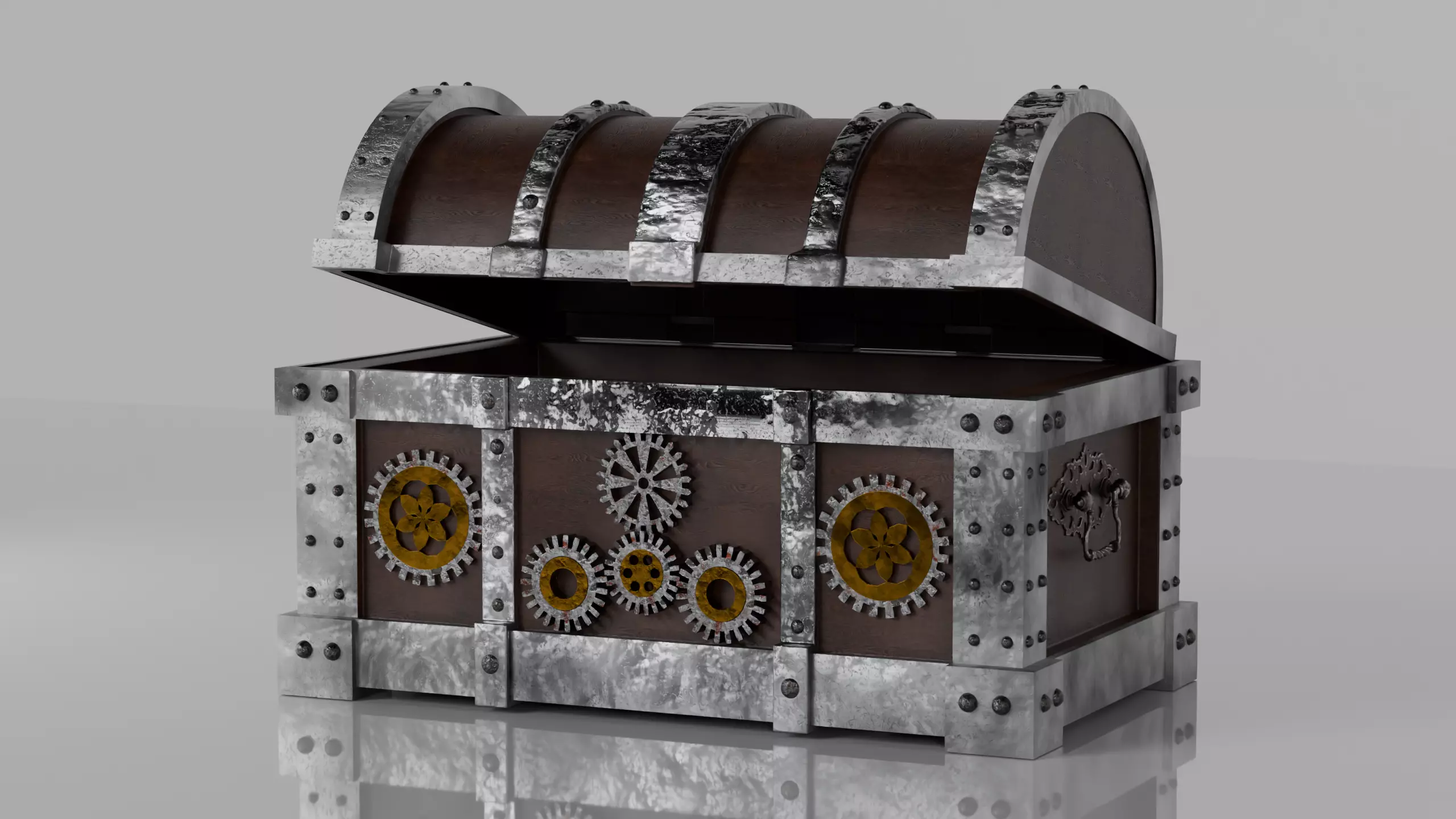 Steampunk Treasure Chest Detailed Wooden and Metal Gear Storage Low-poly 3D model