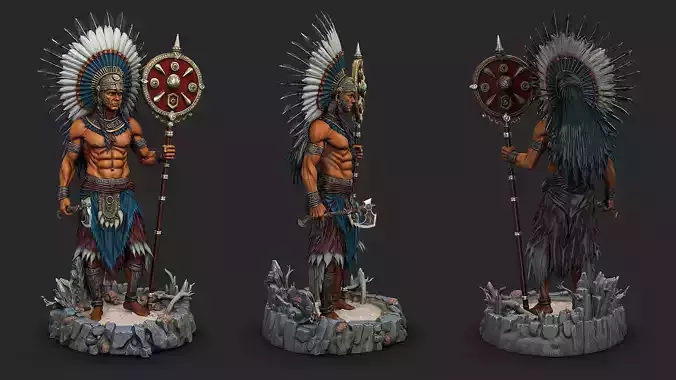 Native american warrior on stand high poly resolution