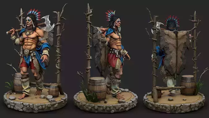 Native American Warrior with Axe - Display Bracket Edition