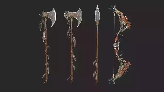 Native american diverse weapons model High Resolution