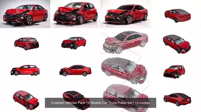 Crashed Vehicles Pack 19 Models Car Truck Police Set 3