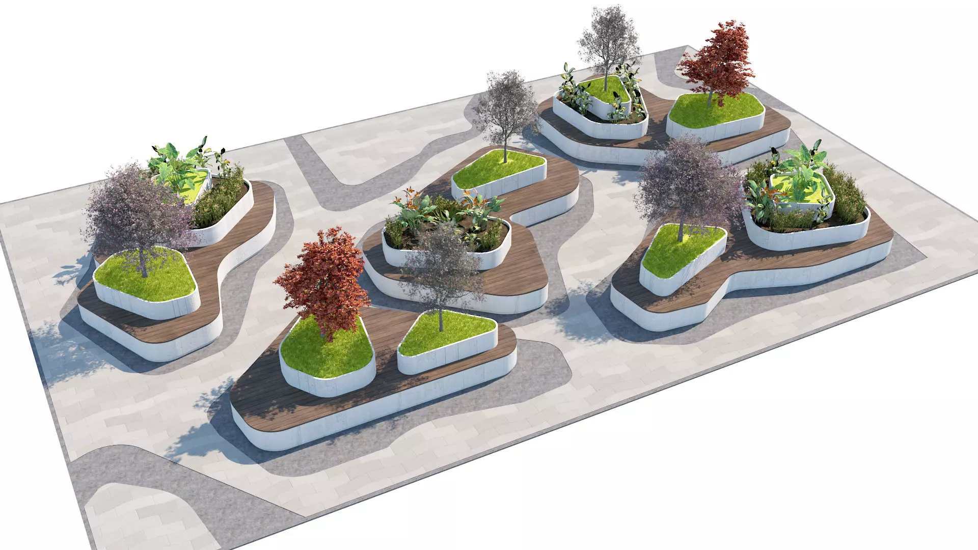Organic Public Space Furniture and planter Low-poly 3D model