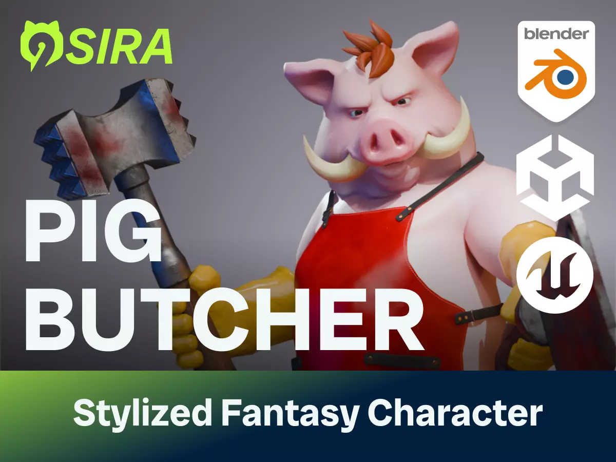 Stylized Pig Butcher - Game Ready Character - 9Sira Studio Low-poly 3D model