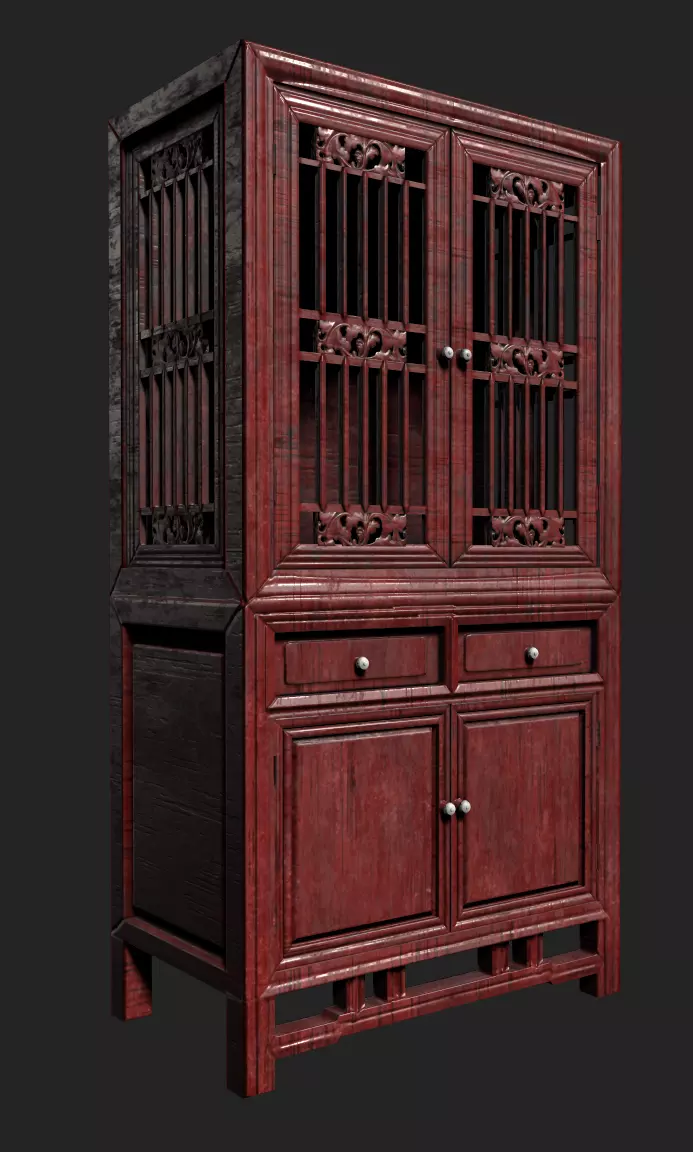 Old Asia Cabinet Free low-poly 3D model