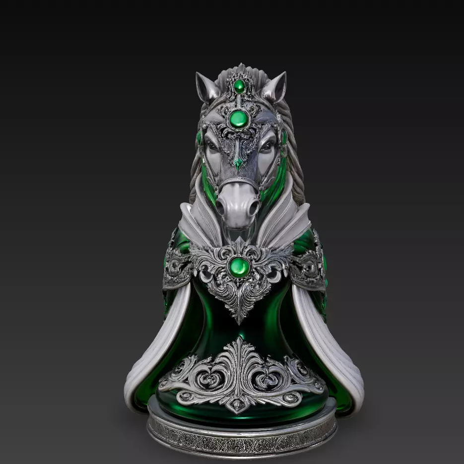 Emerald Knight Horse Royal Chess Sculpture STL 3D Model 3D print model